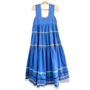 Anthropologie The Helena Square-Neck Tiered Midi Dress Blue M